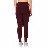 STYLESO Women Multi Strip High Waisted Stretchable Workout Jegging Wine-thumb3