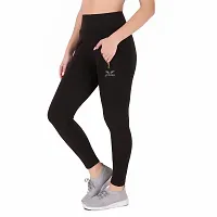 STYLESO Solid Yoga Pants for Women High Waisted Stretchable Workout Jeggings with Pockets. Black-thumb2