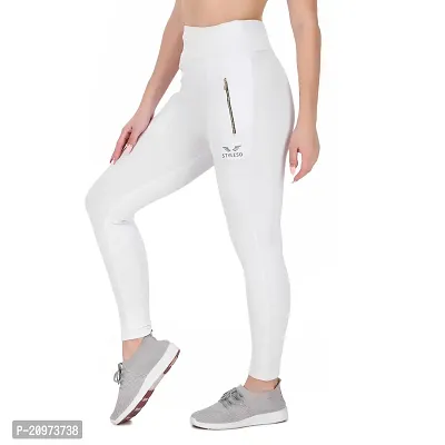 STYLESO Solid Yoga Pants for Women High Waisted Stretchable Workout Jeggings with Pockets. (XL, White)-thumb3