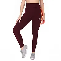 STYLESO Women Multi Strip High Waisted Stretchable Workout Jegging Wine-thumb2