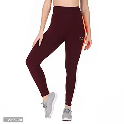 STYLESO Women Multi Strip High Waisted Stretchable Workout Jegging Wine-thumb3