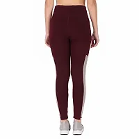 STYLESO Women's Jegging Multi Strip High Waisted Stretchable Workout Side Strip. Wine-thumb3