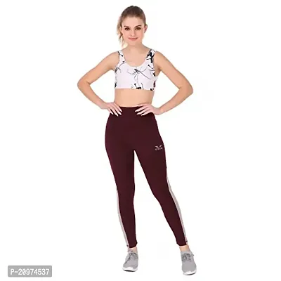 STYLESO Women's Jegging Multi Strip High Waisted Stretchable Workout Side Strip. Wine-thumb2