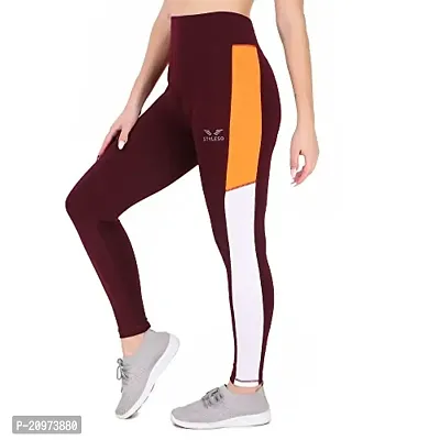 STYLESO Women Multi Strip High Waisted Stretchable Workout Jegging Wine