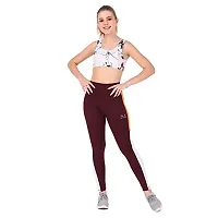 STYLESO Women Multi Strip High Waisted Stretchable Workout Jegging Wine-thumb1