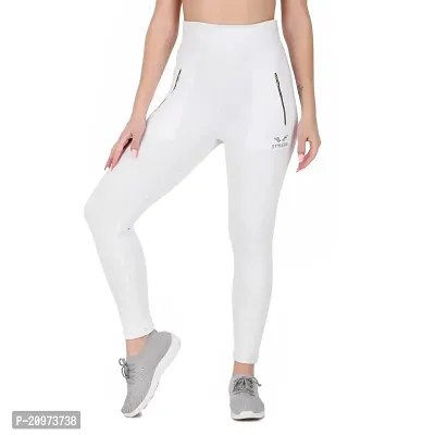 STYLESO Solid Yoga Pants for Women High Waisted Stretchable Workout Jeggings with Pockets. (XL, White)-thumb5