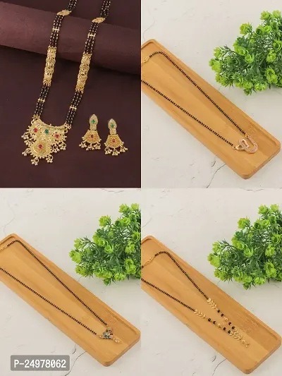 Stylish Fancy Designer Brass Pack Of 4 Mangalsutra With 1 Pair Earrings Jewellery Set For Women