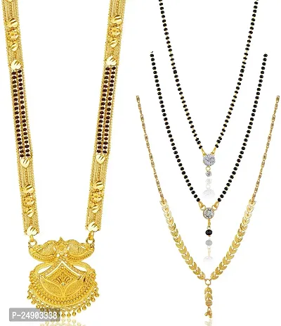 Stylish Brass Golden Mangalsutra For Women Pack Of 4-thumb0