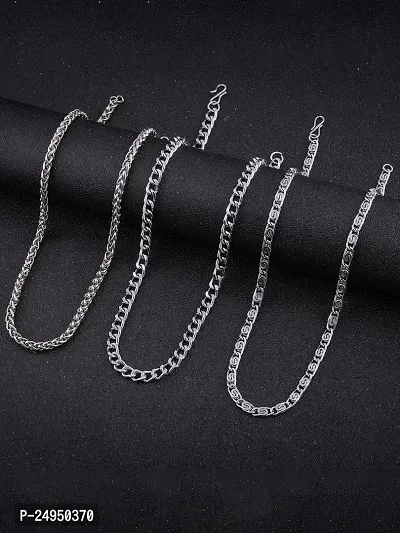 Alluring Silver Alloy Chain For Men Pack Of 3-thumb0