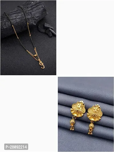 Designer Golden Brass Mangalsutras With Earrings Jewellery Set For Women-thumb0