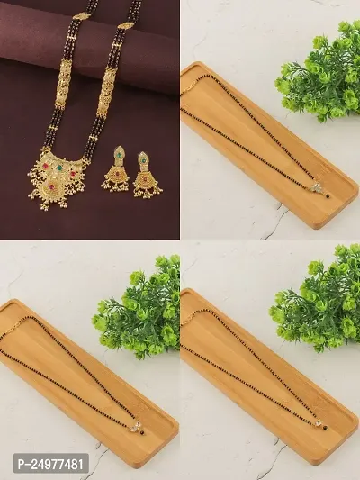 Stylish Fancy Designer Brass Pack Of 4 Mangalsutra With 1 Pair Earrings Jewellery Set For Women-thumb0