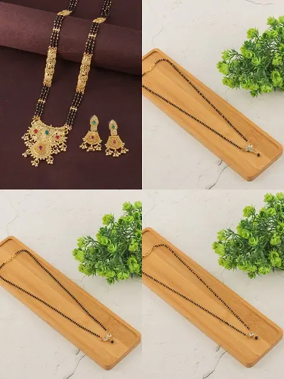 Stylish Fancy Designer Brass Pack Of 4 Mangalsutra With 1 Pair Earrings Jewellery Set For Women