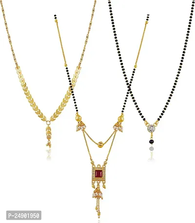 Stylish Brass Golden Mangalsutra For Women Pack Of 3-thumb0