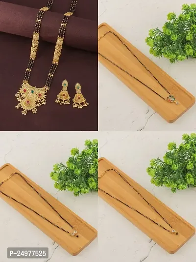 Stylish Fancy Designer Brass Pack Of 4 Mangalsutra With 1 Pair Earrings Jewellery Set For Women