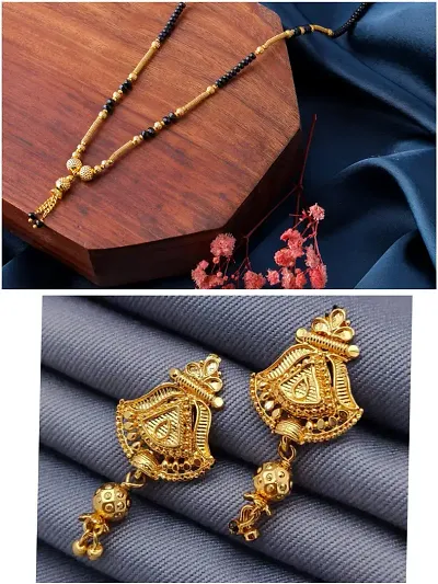 Stylish Fancy Designer Brass Pack Of 1 Mangalsutra With 1 Pair Earrings Jewellery Set For Women