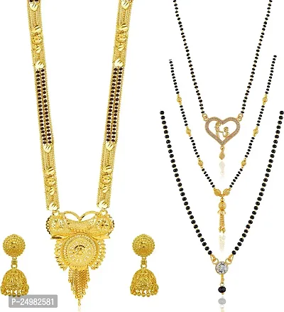 Stylish Fancy Designer Brass Pack Of 4 Mangalsutra With 1 Pair Earrings Jewellery Set For Women-thumb0