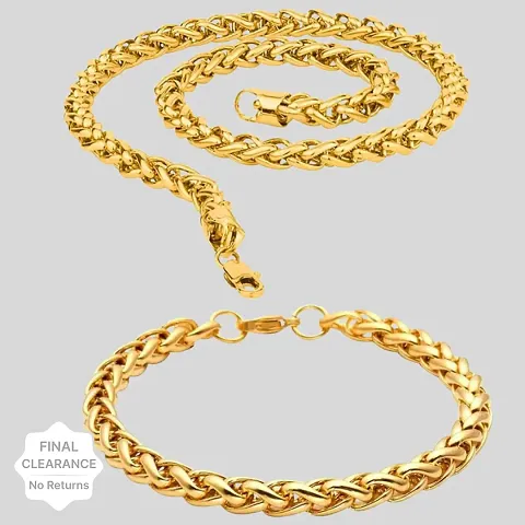 Brado Jewellery Gold Plated Chain and Bracelet Combo Stainless Steel Chain For Boys and Man