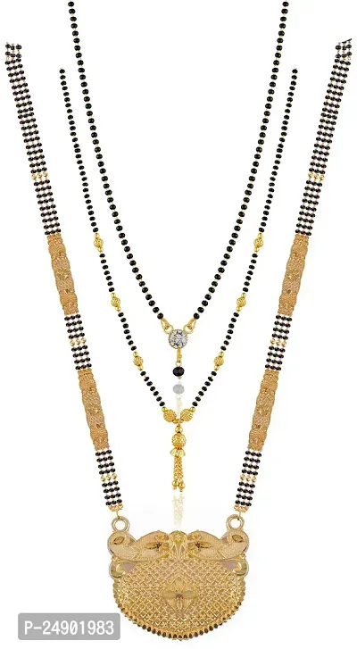 Stylish Brass Golden Mangalsutra For Women Pack Of 3