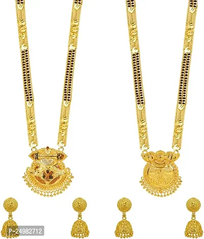 Stylish Fancy Designer Brass Pack Of 2 Mangalsutra With 2 Pair Earrings Jewellery Set For Women