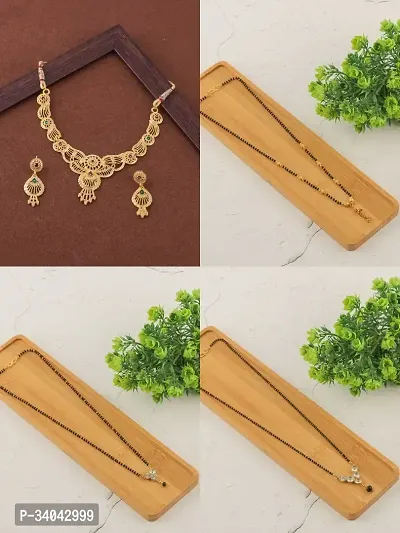 Designer Brass Pack Of 3 Mangalsutra With 1 Pair Earrings And 1 Pair Necklace Jewellery Set-thumb0