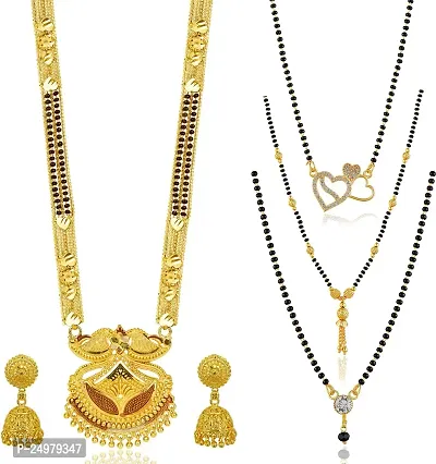 Stylish Fancy Designer Brass Pack Of 4 Mangalsutra With 1 Pair Earrings Jewellery Set For Women