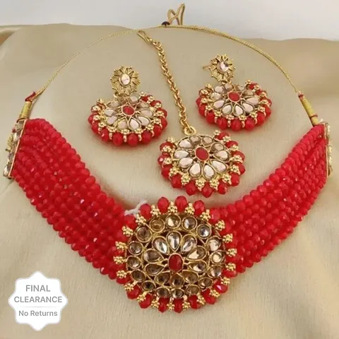 Orbis Choker Jewellery Set-Maroon