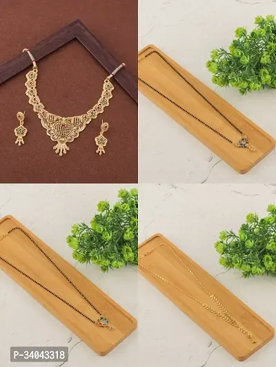 Designer Brass Pack Of 3 Mangalsutra With 1 Pair Earrings And 1 Pair Necklace Jewellery Set-thumb0