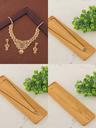 Stylish Fancy Designer Brass Pack Of 3 Mangalsutra With 1 Pair Earrings And 1 Pair Necklace Jewellery Set For Women