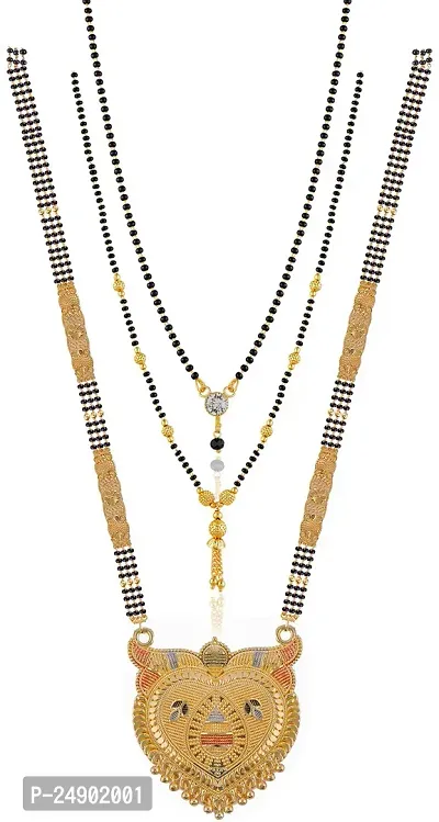 Stylish Brass Multicoloured Mangalsutra For Women Pack Of 3-thumb0