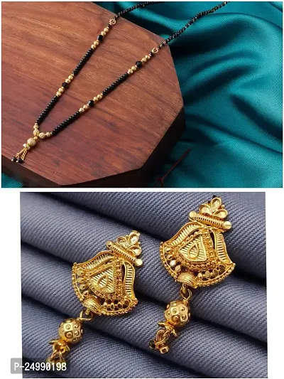 Stylish Fancy Designer Brass Pack Of 1 Mangalsutra With 1 Pair Earrings Jewellery Set For Women