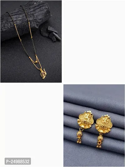 Stylish Fancy Designer Brass Pack Of 1 Mangalsutra With 1 Pair Earrings Jewellery Set For Women