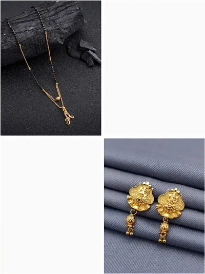 Stylish Fancy Designer Brass Pack Of 1 Mangalsutra With 1 Pair Earrings Jewellery Set For Women