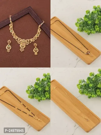 Stylish Fancy Designer Brass Pack Of 3 Mangalsutra With 1 Pair Earrings And 1 Pair Necklace Jewellery Set For Women