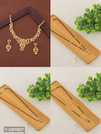 Stylish Fancy Designer Brass Pack Of 3 Mangalsutra With 1 Pair Earrings And 1 Pair Necklace Jewellery Set For Women