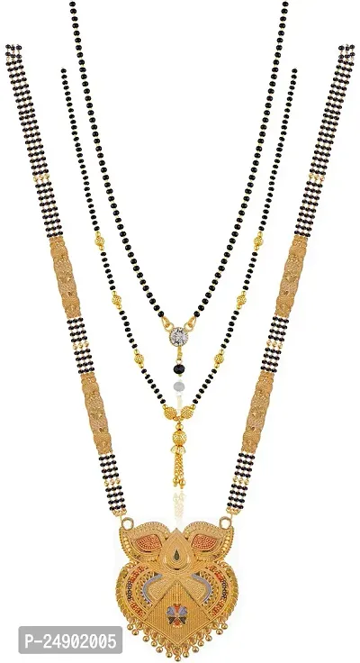 Stylish Brass Golden Mangalsutra For Women Pack Of 3