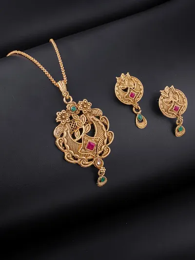 Gold Plated Brass Artificial Stone Necklace Sets