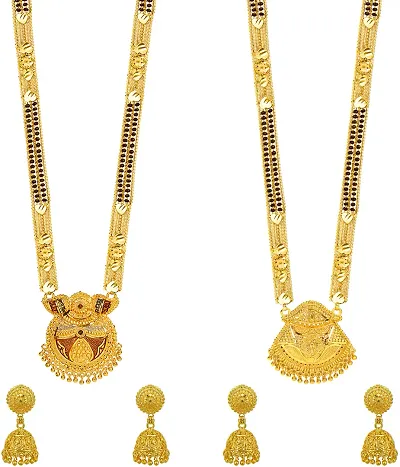 Combo Of 2 Gold Plated Brass Meenakari Mangalsutra With Jhumka Set