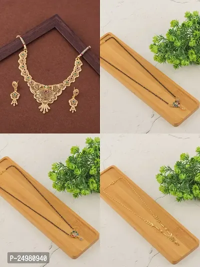 Stylish Fancy Designer Brass Pack Of 3 Mangalsutra With 1 Pair Earrings And 1 Pair Necklace Jewellery Set For Women