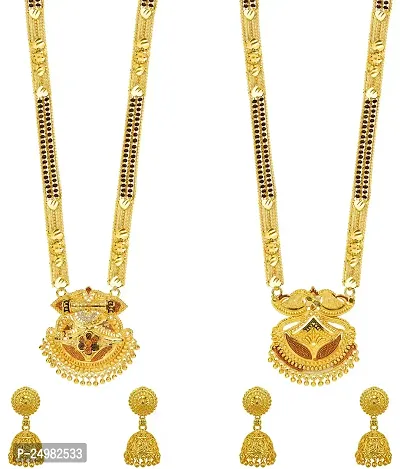 Stylish Fancy Designer Brass Pack Of 2 Mangalsutra With 2 Pair Earrings Jewellery Set For Women