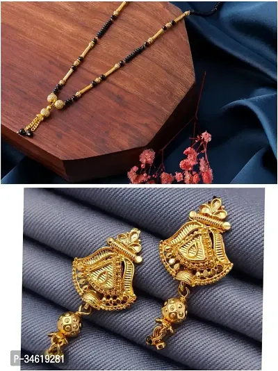 Designer Brass Pack Of 1 Mangalsutra With 1 Pair Earrings Jewellery Set For Women