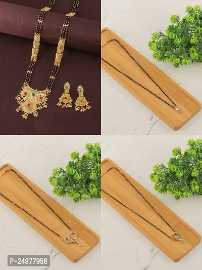 Stylish Fancy Designer Brass Pack Of 4 Mangalsutra With 1 Pair Earrings Jewellery Set For Women