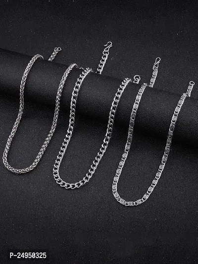 Alluring Silver Brass Chain For Men Pack Of 3-thumb0