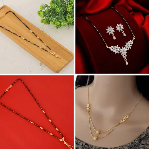 Stylish Fancy Designer Brass Pack Of 4 Mangalsutra With 1 Pair Earrings Jewellery Set For Women