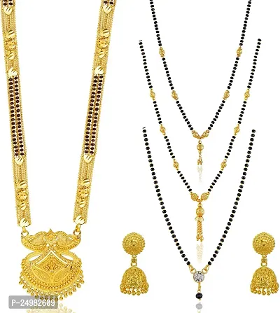 Stylish Fancy Designer Brass Pack Of 4 Mangalsutra With 1 Pair Earrings Jewellery Set For Women