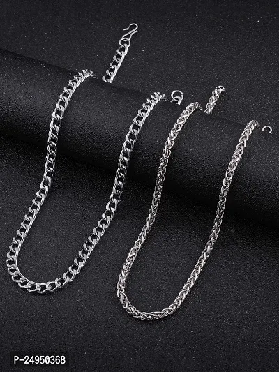 Alluring Silver Alloy Chain For Men Pack Of 2-thumb0