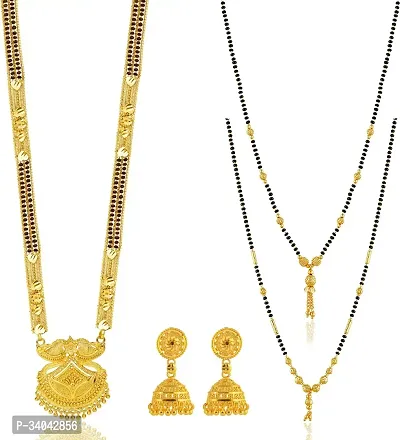 Designer Brass Pack Of 3 Mangalsutra With 1 Pair Earrings Jewellery Set-thumb0