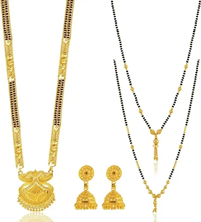 Stylish Fancy Designer Brass Pack Of 3 Mangalsutra With 1 Pair Earrings Jewellery Set For Women