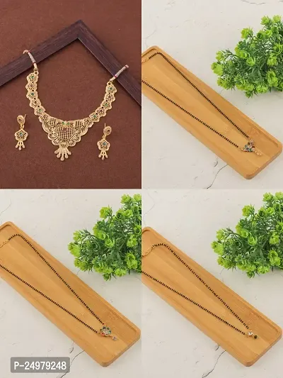 Stylish Fancy Designer Brass Pack Of 3 Mangalsutra With 1 Pair Earrings And 1 Pair Necklace Jewellery Set For Women