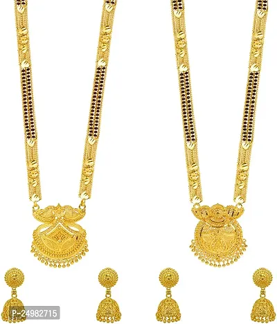 Stylish Fancy Designer Brass Pack Of 2 Mangalsutra With 2 Pair Earrings Jewellery Set For Women