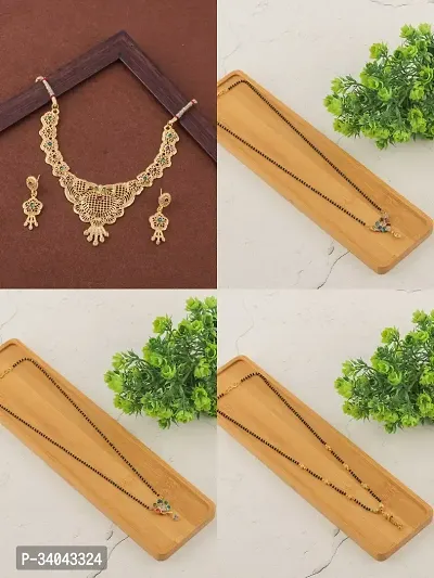 Designer Brass Pack Of 3 Mangalsutra With 1 Pair Earrings And 1 Pair Necklace Jewellery Set